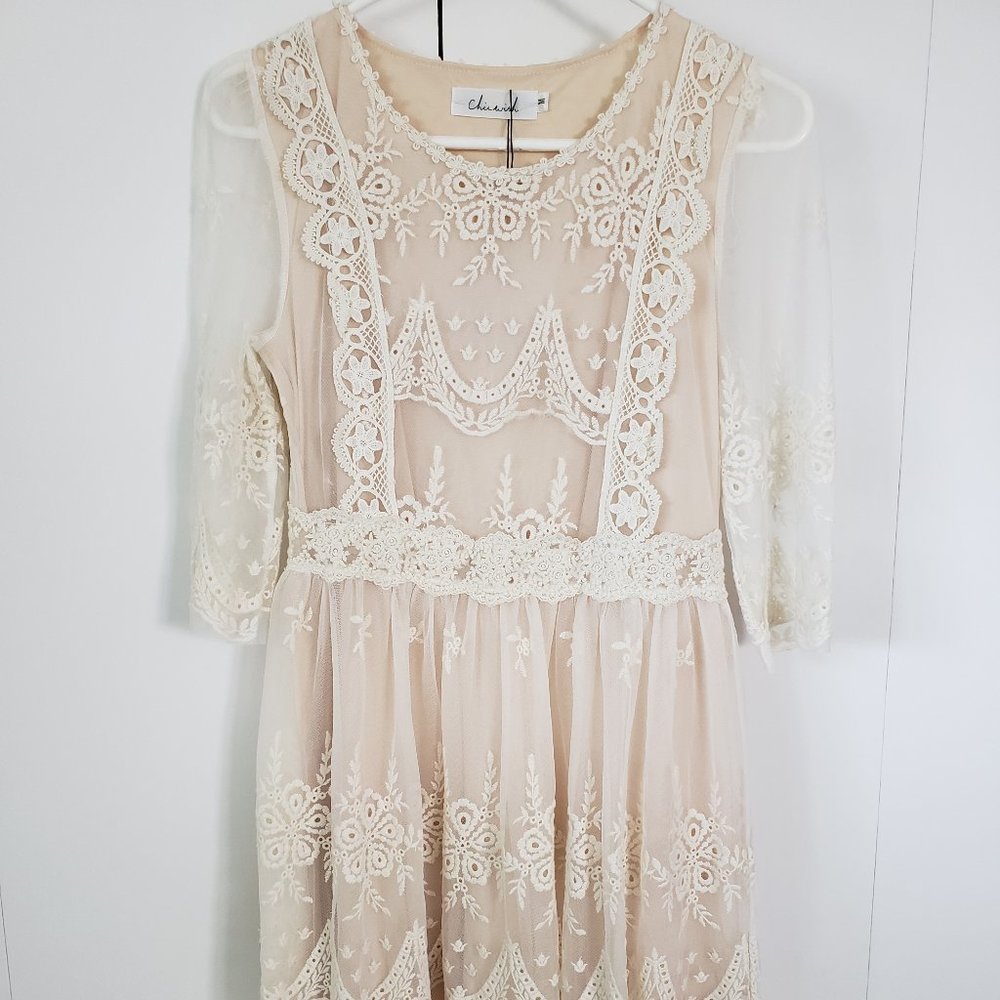Boho Breeze Cream Sheer Lace Dress
